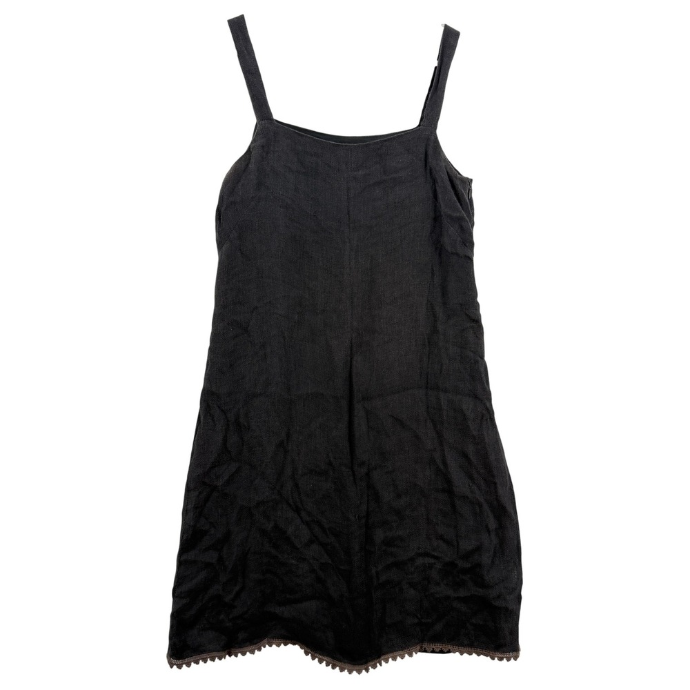 Finity Dress Womens 12 Black‎ Linen Sleeveless Lined Side Zip Sheath Scallop Hem